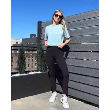 G4Free Cropped Workout Shirts Women Loose Fit Basic Tops Short Sleeve Athletic Gym Exercise Tee Running Casual(Light Blue,L)