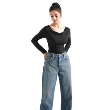 SUUKSESS Women Long Sleeve Off Shoulder Tops Trendy Cowl Neck Going Out Blouses Shirts for Fall (Black, XS)