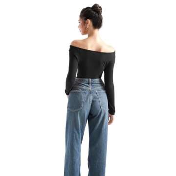 SUUKSESS Women Long Sleeve Off Shoulder Tops Trendy Cowl Neck Going Out Blouses Shirts for Fall (Black, XS)