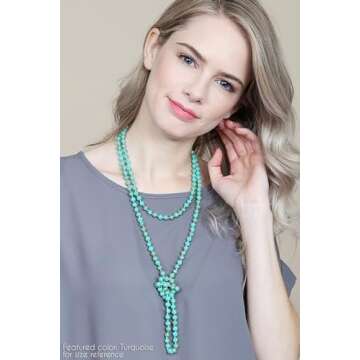 RIAH FASHION Hand Knotted Beads Endless Long Statement Necklace - Handmade Versatile Beaded Multi Layer Infinity Wrap 60" Sparkly Faceted Crystal Rondelle (Turquoise/Purple Multi Mix)