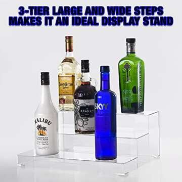 BARsics 3-Tiers Assembled Back Bar Bottle Rack Display, Clear Acrylic Stand Riser 15x6x12 inches