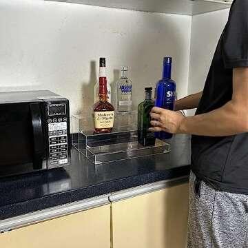 BARsics 3-Tiers Assembled Back Bar Bottle Rack Display, Clear Acrylic Stand Riser 15x6x12 inches