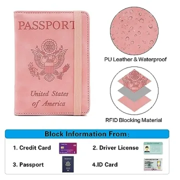 Melsbrinna Waterproof RFID Passport Holder Pink Secure Travel