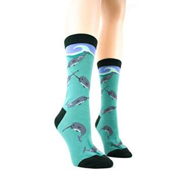 Foot Traffic Women's Novelty Animal Socks, Cute and Comfy Socks, Women's Shoe Sizes 4–11, Narwhal