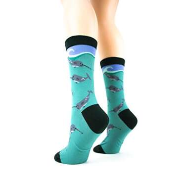 Foot Traffic Women's Novelty Animal Socks, Cute and Comfy Socks, Women's Shoe Sizes 4–11, Narwhal