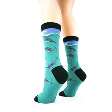 Foot Traffic Women's Novelty Animal Socks, Cute and Comfy Socks, Women's Shoe Sizes 4–11, Narwhal