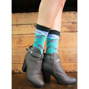 Foot Traffic Women's Novelty Animal Socks, Cute and Comfy Socks, Women's Shoe Sizes 4–11, Narwhal