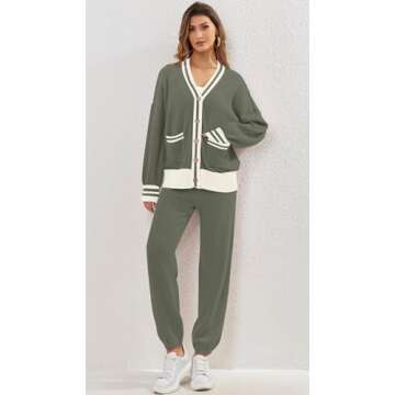 ETCYY NEW Women's 2 Piece Outfit Lounge Set Trendy Cardigan Sweater Pants Sets V Neck Button Pocket Knit Matching Loungewear