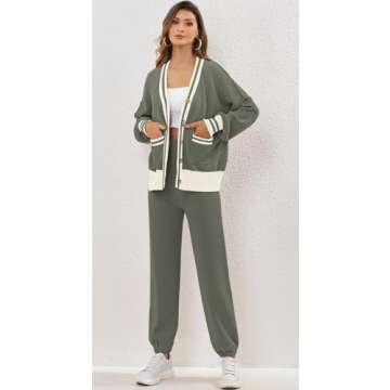 ETCYY NEW Women's 2 Piece Outfit Lounge Set Trendy Cardigan Sweater Pants Sets V Neck Button Pocket Knit Matching Loungewear