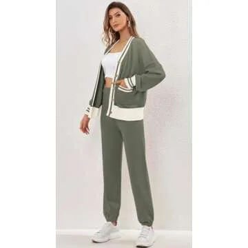 ETCYY NEW Women's 2 Piece Outfit Lounge Set Trendy Cardigan Sweater Pants Sets V Neck Button Pocket Knit Matching Loungewear