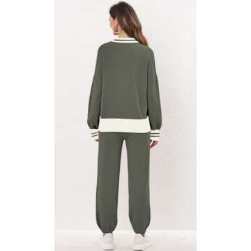 ETCYY NEW Women's 2 Piece Outfit Lounge Set Trendy Cardigan Sweater Pants Sets V Neck Button Pocket Knit Matching Loungewear