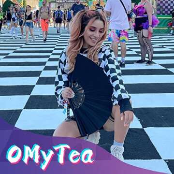 OMyTea Large Rave Folding Hand Fan for Men/Women - Chinese Japanese Kung Fu Tai Chi Handheld Fan wit...
