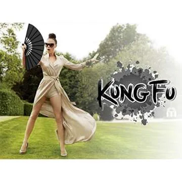 OMyTea Large Rave Folding Hand Fan for Men/Women - Chinese Japanese Kung Fu Tai Chi Handheld Fan with Fabric Case - for EDM, Music Festival, Club, Event, Party, Dance, Performance, Decoration (Black)