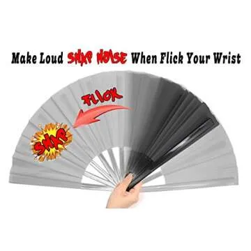 OMyTea Large Rave Folding Hand Fan for Men/Women - Chinese Japanese Kung Fu Tai Chi Handheld Fan with Fabric Case - for EDM, Music Festival, Club, Event, Party, Dance, Performance, Decoration (Black)