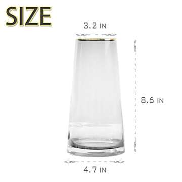 Gold Rimmed Clear Glass Vases for Flowers,Flower Vase Modern Large Flower Vases for Centerpieces,Wedding,Office,Living Room Kitchen,8.7 Inch