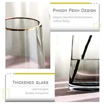 Gold Rimmed Clear Glass Vases for Flowers,Flower Vase Modern Large Flower Vases for Centerpieces,Wedding,Office,Living Room Kitchen,8.7 Inch