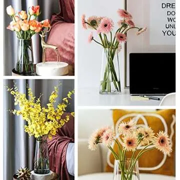 Gold Rimmed Clear Glass Vases for Flowers,Flower Vase Modern Large Flower Vases for Centerpieces,Wedding,Office,Living Room Kitchen,8.7 Inch