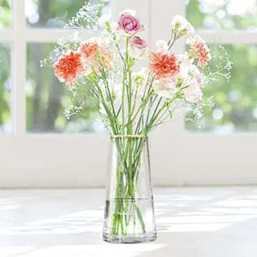Gold Rimmed Clear Glass Vases for Flowers,Flower Vase Modern Large Flower Vases for Centerpieces,Wedding,Office,Living Room Kitchen,8.7 Inch