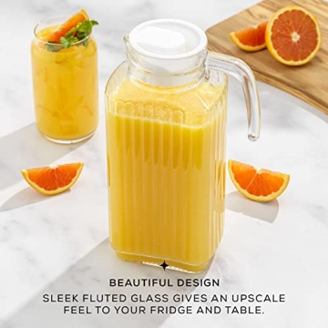 JoyJolt 60oz Glass Pitcher with 2 Lids for Hot and Cold Drinks