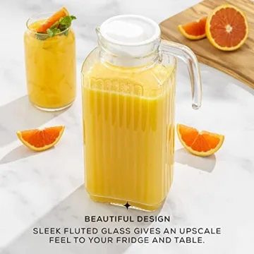 JoyJolt 60oz Glass Pitcher with 2 Lids for Hot and Cold Drinks