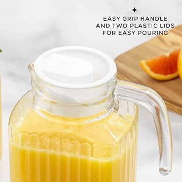 JoyJolt 60oz Glass Pitcher with 2 Lids for Hot and Cold Drinks