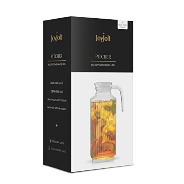JoyJolt 60oz Glass Pitcher with 2 Lids for Hot and Cold Drinks