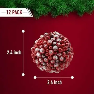 Ornativity Frosted Red Berries Ornaments Set of 12 - Perfect for Christmas