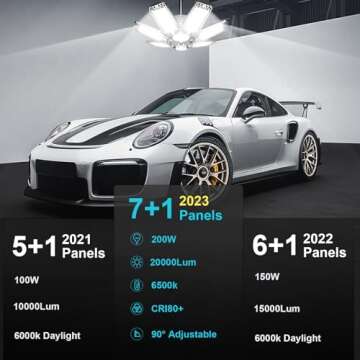 CHENGCHILIT LED Garage Light 2 Pack - 200W 20000LM 6500K Garage Lights Ceiling LED with 7+1 Adjustab...