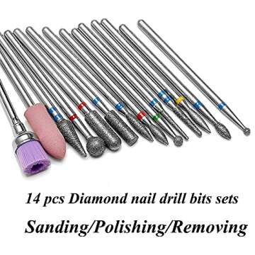 ERUIKA 14pcs Nail Drill Bits Set, Professional Rotary Burrs Diamond Cuticle Remover Bits Kit, 3/32" ...