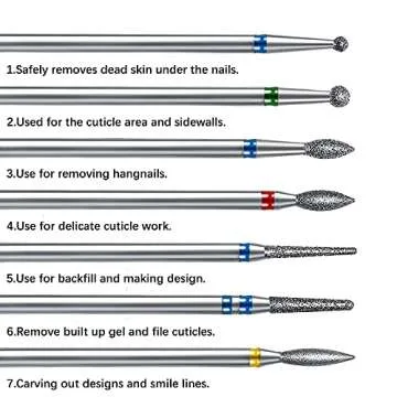 ERUIKA 14pcs Nail Drill Bits Set, Professional Rotary Burrs Diamond Cuticle Remover Bits Kit, 3/32" Electric Manicure Nail File Bit for Acrylic Gel Nails Cuticle Manicure