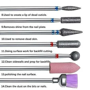 ERUIKA 14pcs Nail Drill Bits Set, Professional Rotary Burrs Diamond Cuticle Remover Bits Kit, 3/32" Electric Manicure Nail File Bit for Acrylic Gel Nails Cuticle Manicure