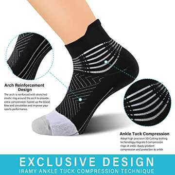 IRAMY Compression Ankle Support Socks Women - Coolmax Wicking, Cushioned Athletic, Plantar Fasciitis...