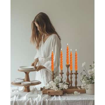 LPUSA Orange Spiral Taper Candles Conical Stick Candles Wax Unscented Dinner Candle Dripless for Hom...