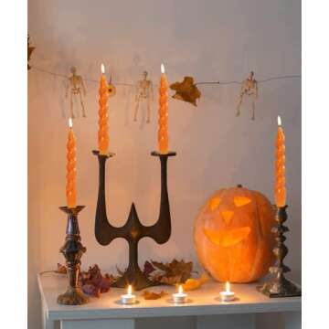 LPUSA Orange Spiral Taper Candles Conical Stick Candles Wax Unscented Dinner Candle Dripless for Home Decor, Relaxation All Occasions,7.6 inch,Set of 4(Orange)