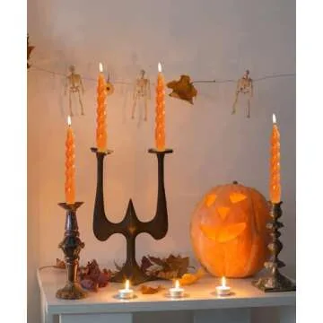 LPUSA Orange Spiral Taper Candles Conical Stick Candles Wax Unscented Dinner Candle Dripless for Home Decor, Relaxation All Occasions,7.6 inch,Set of 4(Orange)