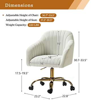 HULALA HOME Velvet Home Office Desk Chair, Modern Cute Computer Task Chair, Wheels Swivel Height Adj...