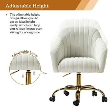 HULALA HOME Velvet Home Office Desk Chair, Modern Cute Computer Task Chair, Wheels Swivel Height Adjustable Upholstered Vanity Chair for Women, Girls (Gold Base, Ivory)
