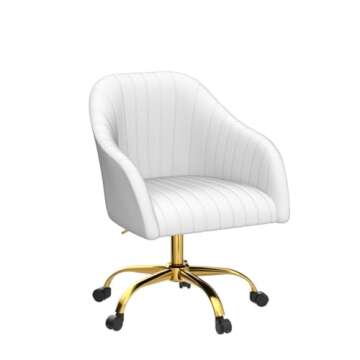 HULALA HOME Velvet Home Office Desk Chair, Modern Cute Computer Task Chair, Wheels Swivel Height Adjustable Upholstered Vanity Chair for Women, Girls (Gold Base, Ivory)