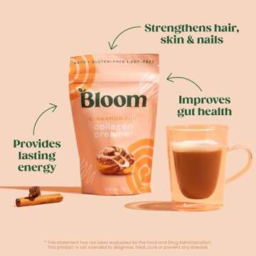 Bloom Nutrition Cinnamon Bun Collagen Peptide Creamer - Grass-Fed Protein Powder & MCT Oil for Coffee - No Sugar, Gluten-Free, Keto & Soy-Free
