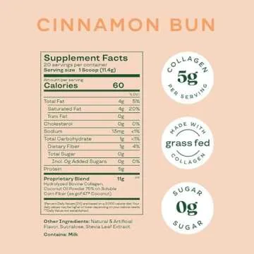 Bloom Nutrition Cinnamon Bun Collagen Peptide Creamer - Grass-Fed Protein Powder & MCT Oil for Coffee - No Sugar, Gluten-Free, Keto & Soy-Free
