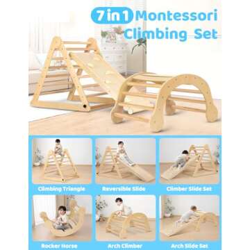YOLEO Large Pikler Triangle Set, Wooden Toddler Climbing Toys Indoor with Safer Sturdy Base, Montess...