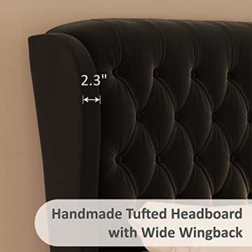 LUXOAK King Size Velvet Sleigh Bed with Curved Design