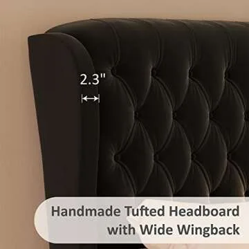 LUXOAK King Size Velvet Sleigh Bed with Curved Design