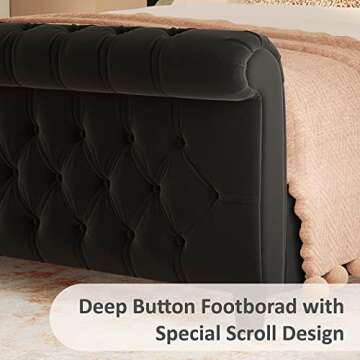 LUXOAK King Size Velvet Sleigh Bed with Curved Design