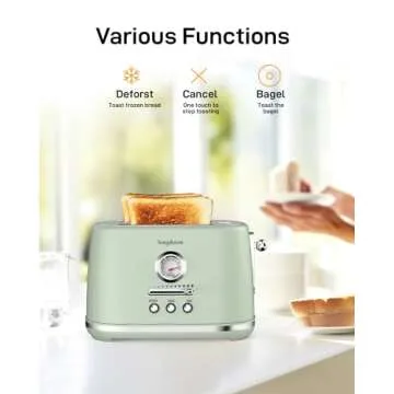 LONGDEEM Toaster 2 Slice with Extra Wide Slots & Removable Crumb Tray 6 Browning Options, Auto Shut ...