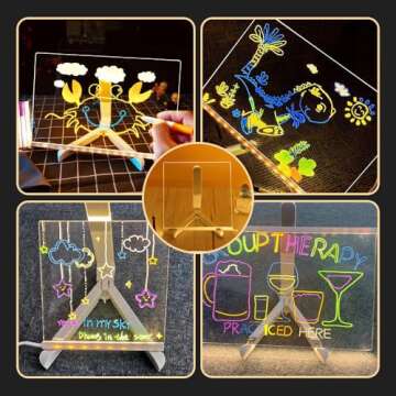 2025 New LED Note Board with Colors, Light Up Acrylic Message Board Light Up Dry Erase Board with Adjustable Stand and 7 Colors Pen, LED Illuminated Drawing Board for Office School Home (15 * 15cm)