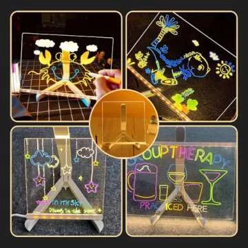2025 New LED Note Board with Colors, Light Up Acrylic Message Board Light Up Dry Erase Board with Adjustable Stand and 7 Colors Pen, LED Illuminated Drawing Board for Office School Home (15 * 15cm)
