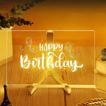 2025 New LED Note Board with Colors, Light Up Acrylic Message Board Light Up Dry Erase Board with Adjustable Stand and 7 Colors Pen, LED Illuminated Drawing Board for Office School Home (15 * 15cm)