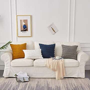 Longhui bedding Ivory White Throw Pillow Covers for Couch Sofa Chair, Cotton Linen Decorative Pillows Cushion Covers, 18 x 18 inches, Set of 2, No Inserts