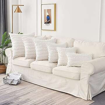 Longhui bedding Ivory White Throw Pillow Covers for Couch Sofa Chair, Cotton Linen Decorative Pillows Cushion Covers, 18 x 18 inches, Set of 2, No Inserts
